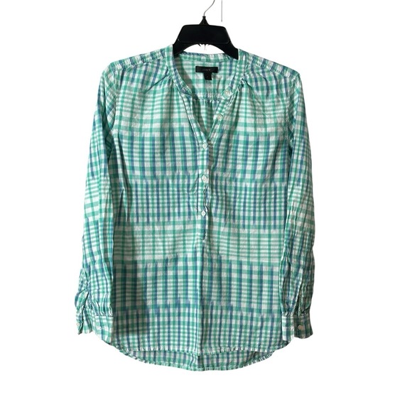 J Crew Womens Green Blue White Plaid Button Down Long Sleeve Top Sz 4 #BB11-2 - Picture 1 of 7